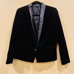 Black velvet and leather (faux) tux blazer.